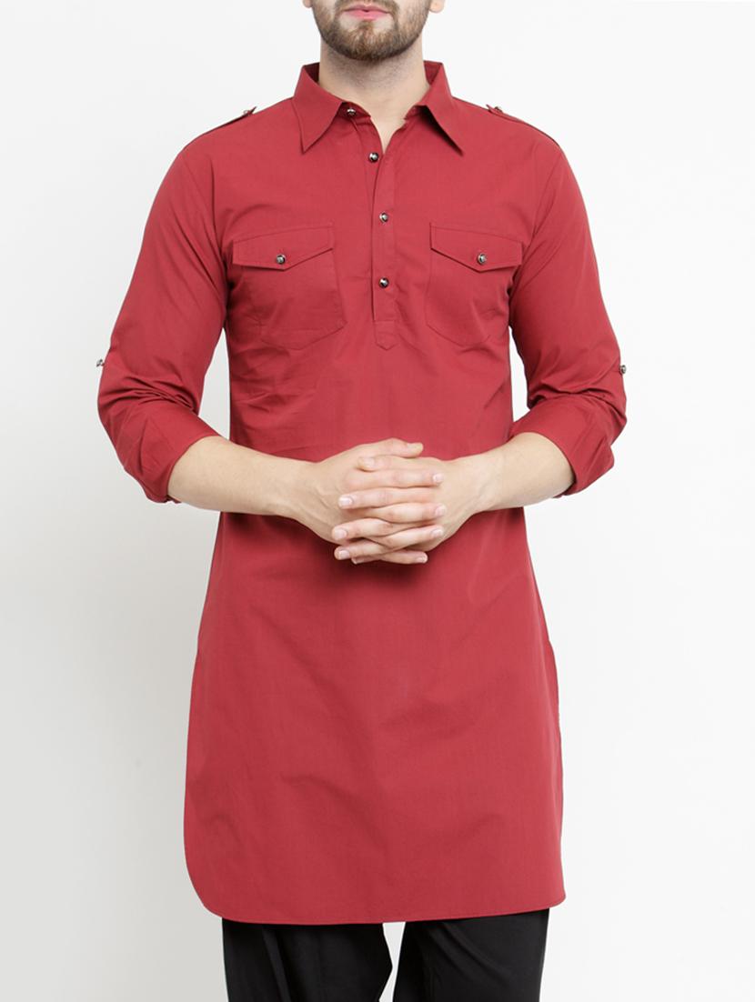 red solid pathani kurta - 15204749 -  Zoom Image - 0
