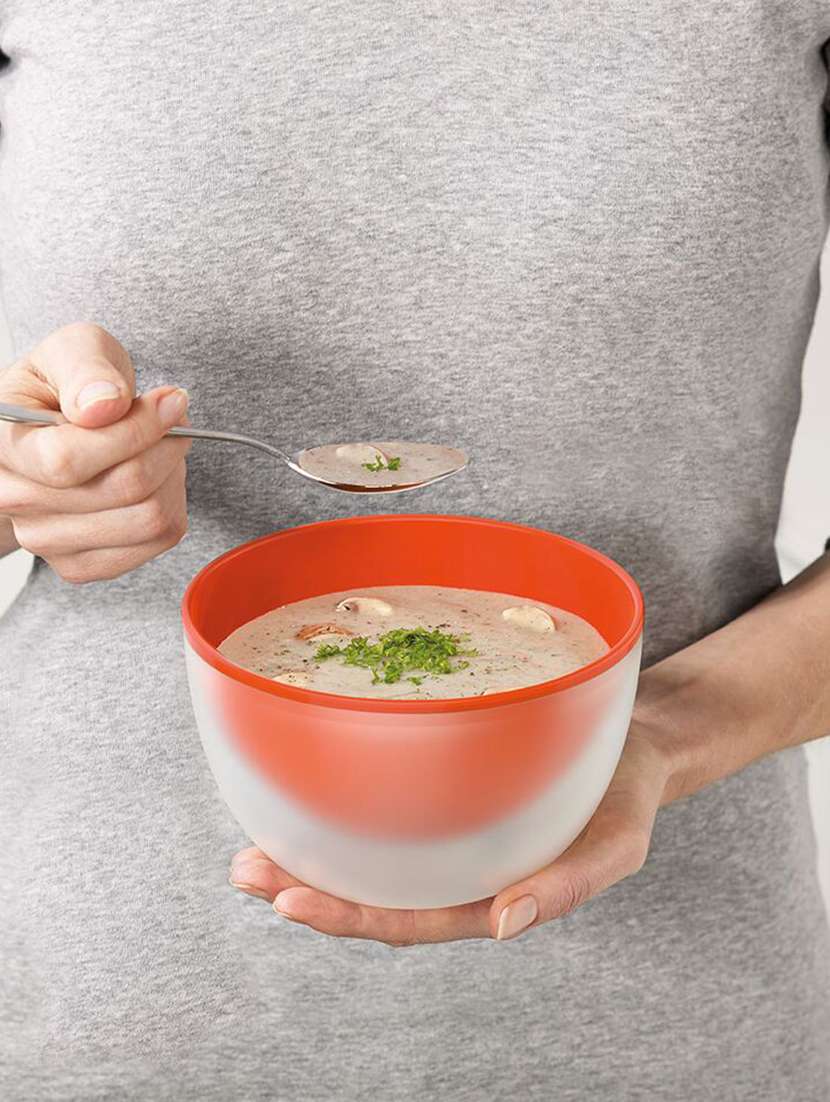 m-cuisine cool touch plastic microwave bowl, orange/beige