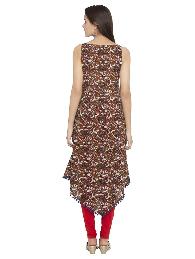 green cotton asymmetric kurta - 15205475 - Standard Image - 2
