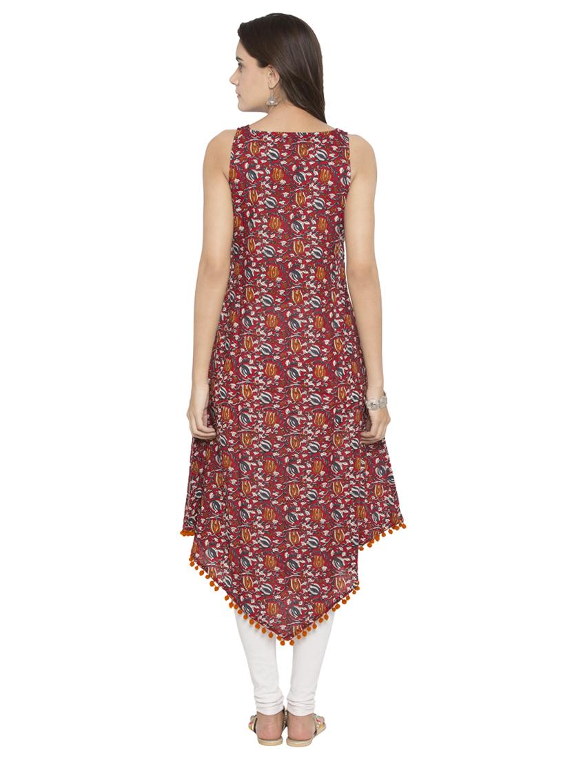 red cotton asymmetric kurta - 15205476 - Standard Image - 2