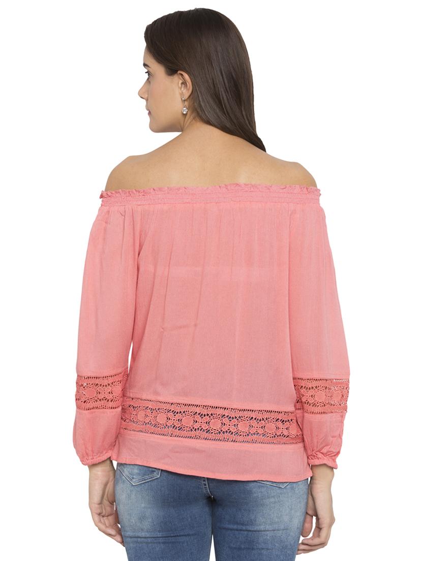 pink viscose solid off shoulder top - 15205514 - Standard Image - 2