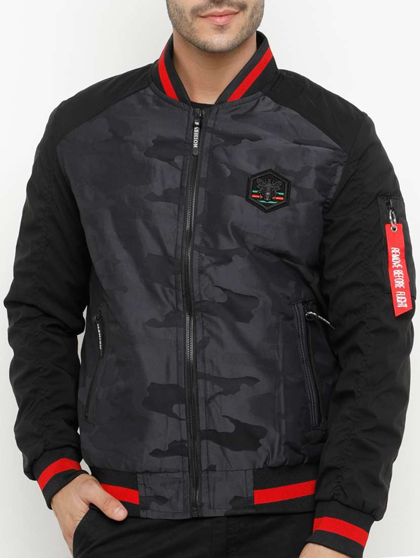 black polyester bomber jacket