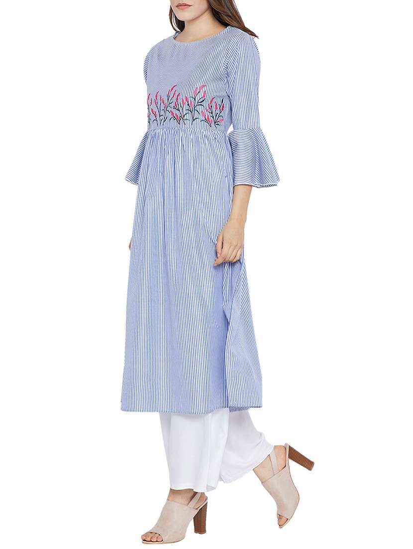 Blue Cotton Flared Kurta