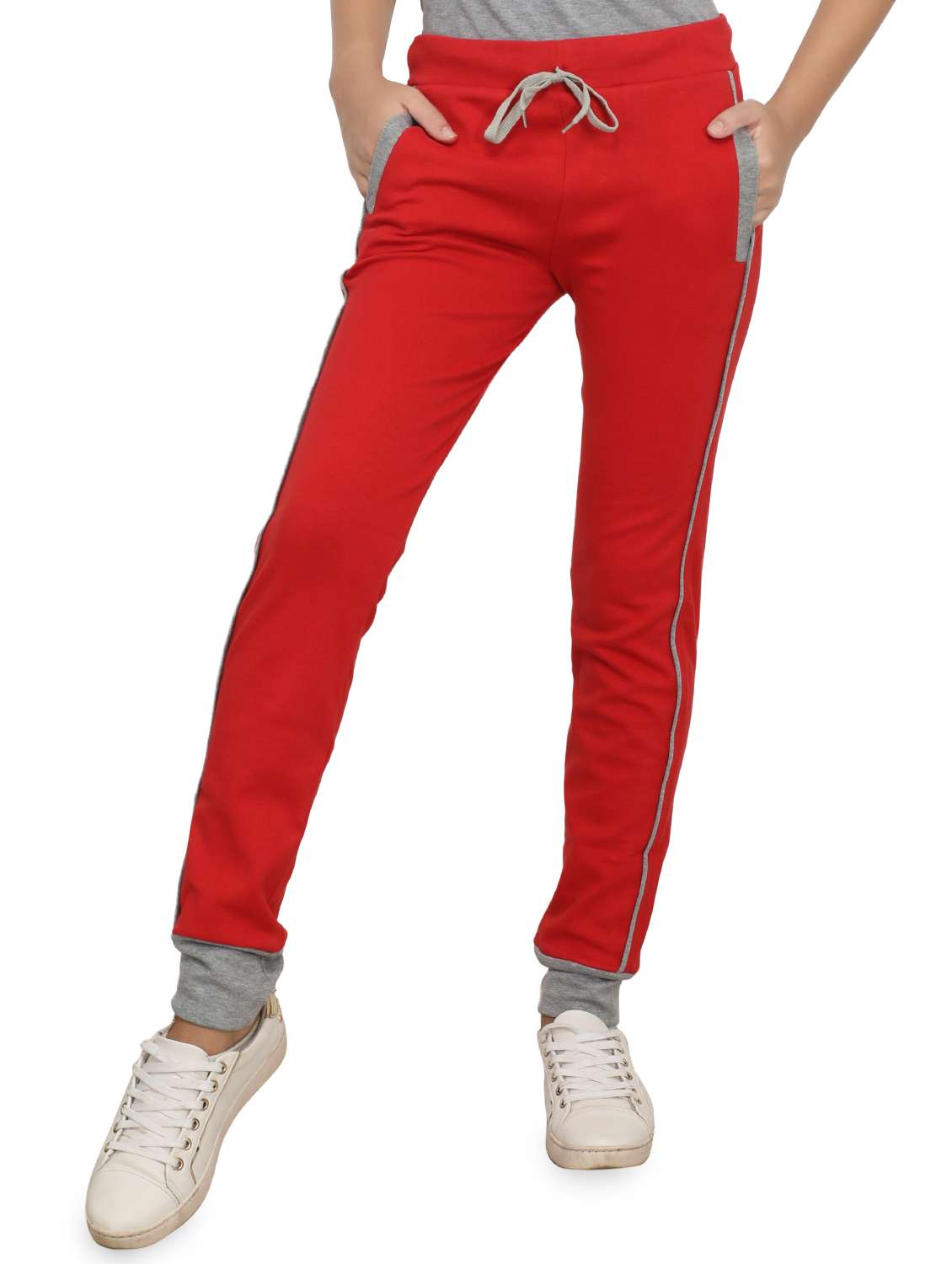red cotton track pants