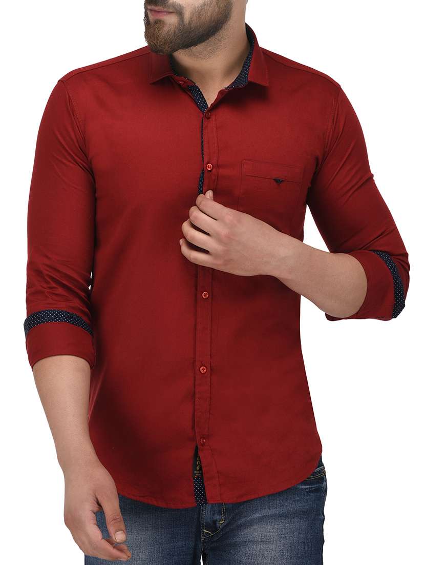 red cotton casual shirt
