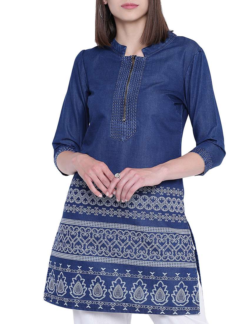 blue denim straight kurta