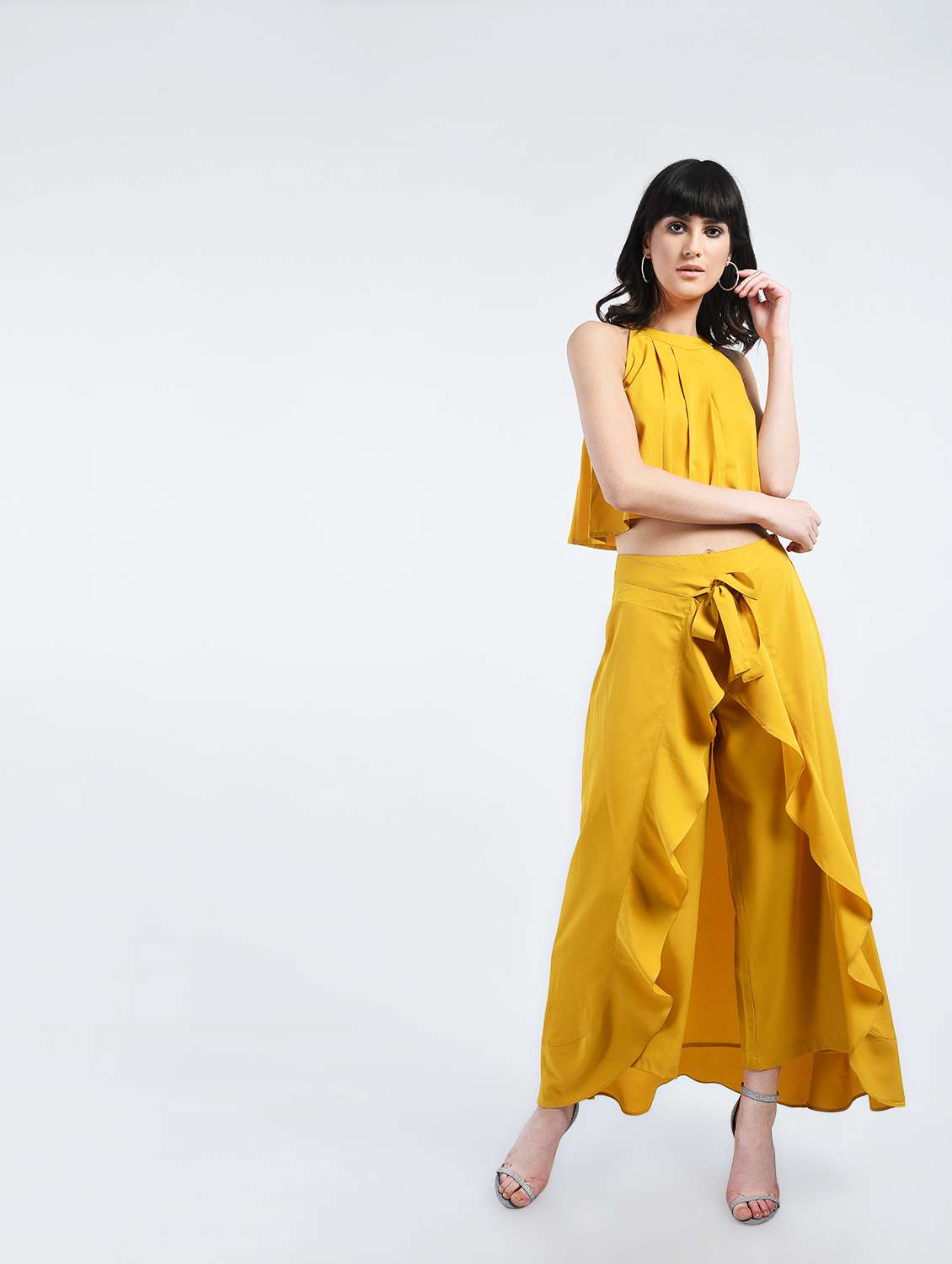 yellow solid ruffled palazzo