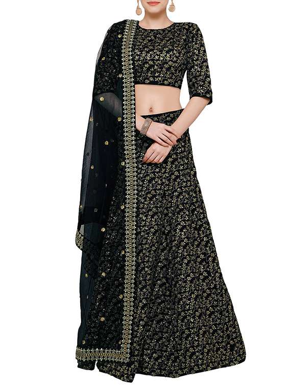 black sequined flared lehenga
