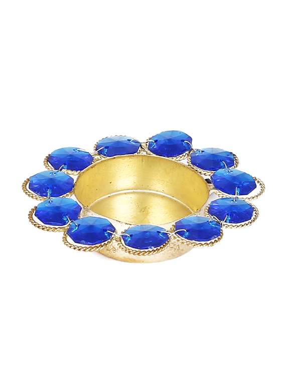 blue & gold tea light candle holder