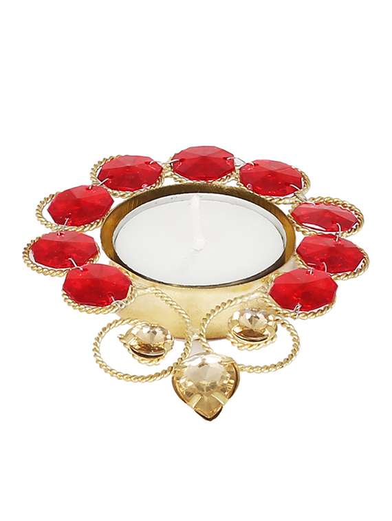 red stone tea light candle holder