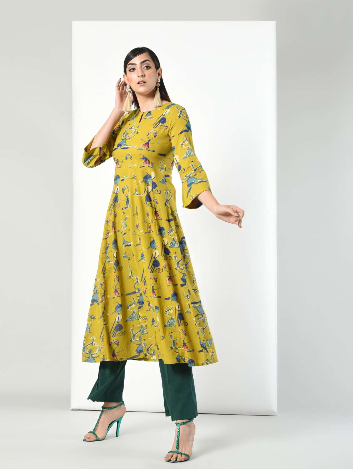 conversational printed flared kurta
