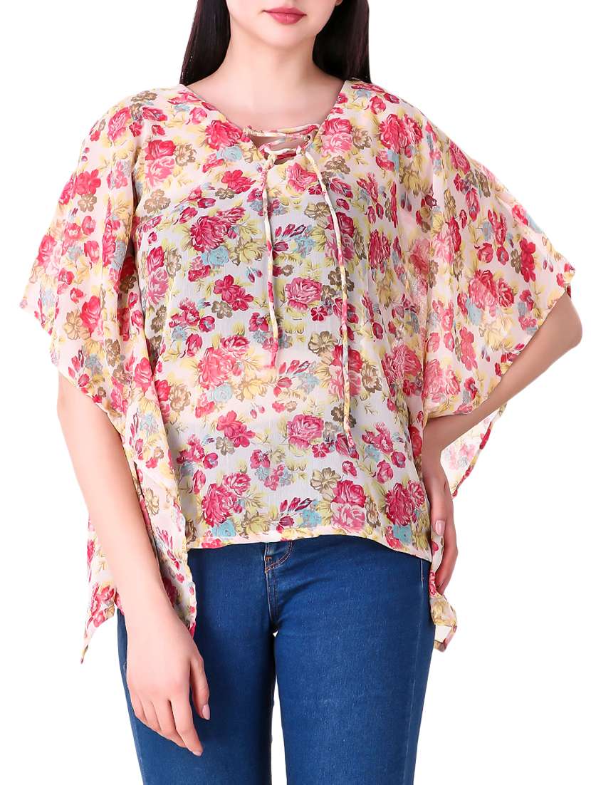 pink floral georgette kaftan