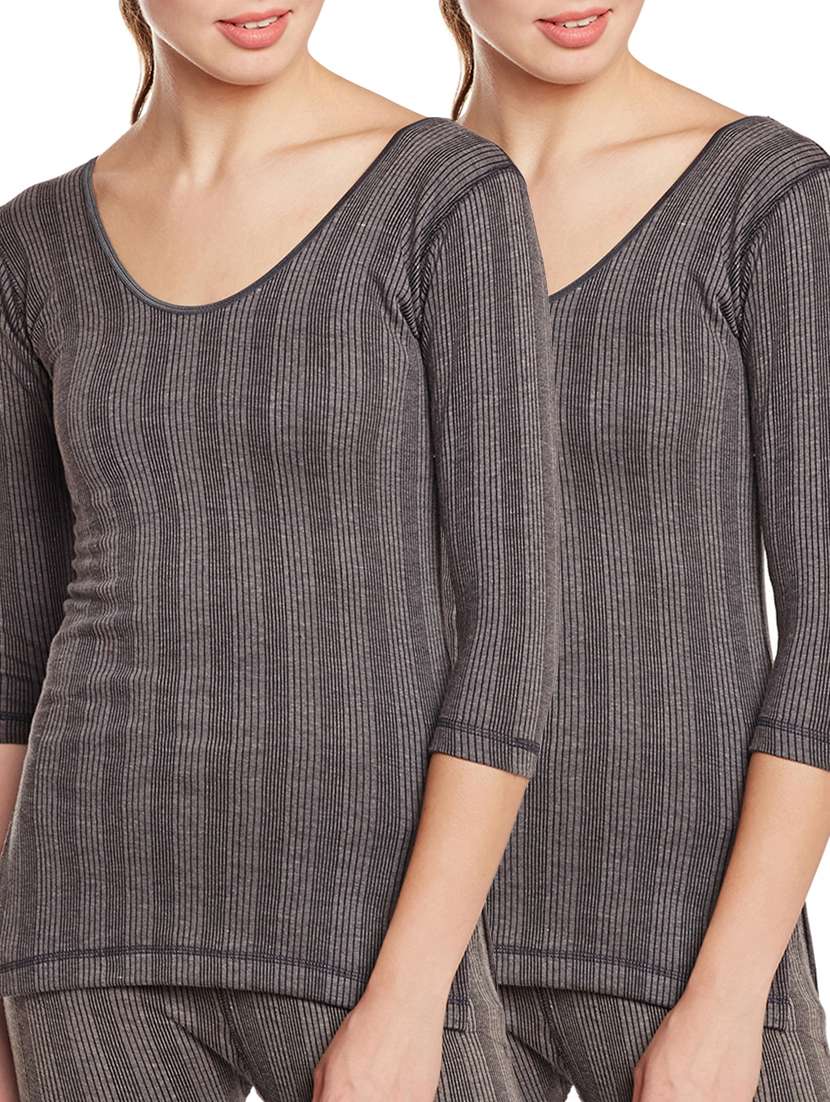 set of 2 grey cotton thermal tops