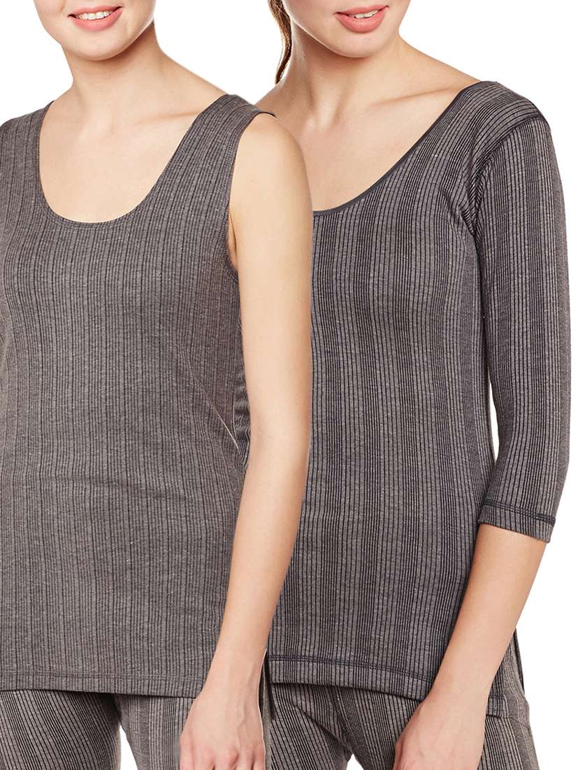 set of 2 grey cotton thermal tops