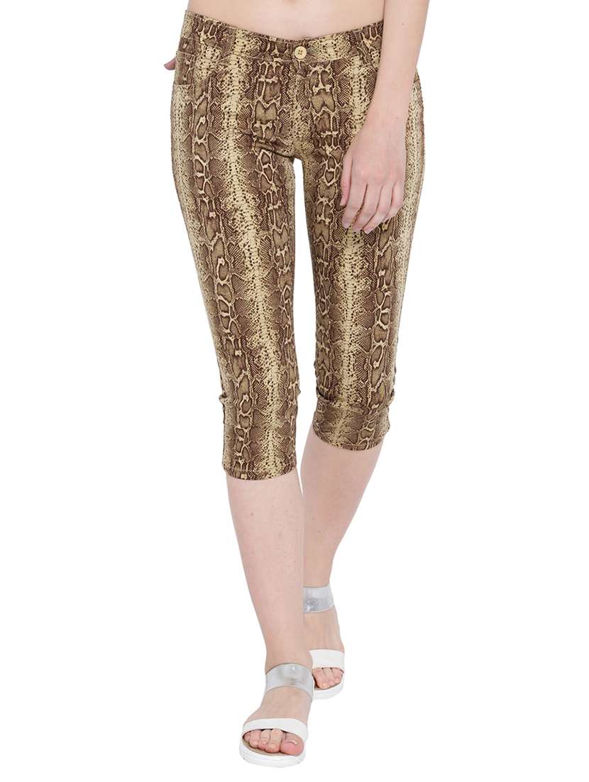 brown printed cotton capri
