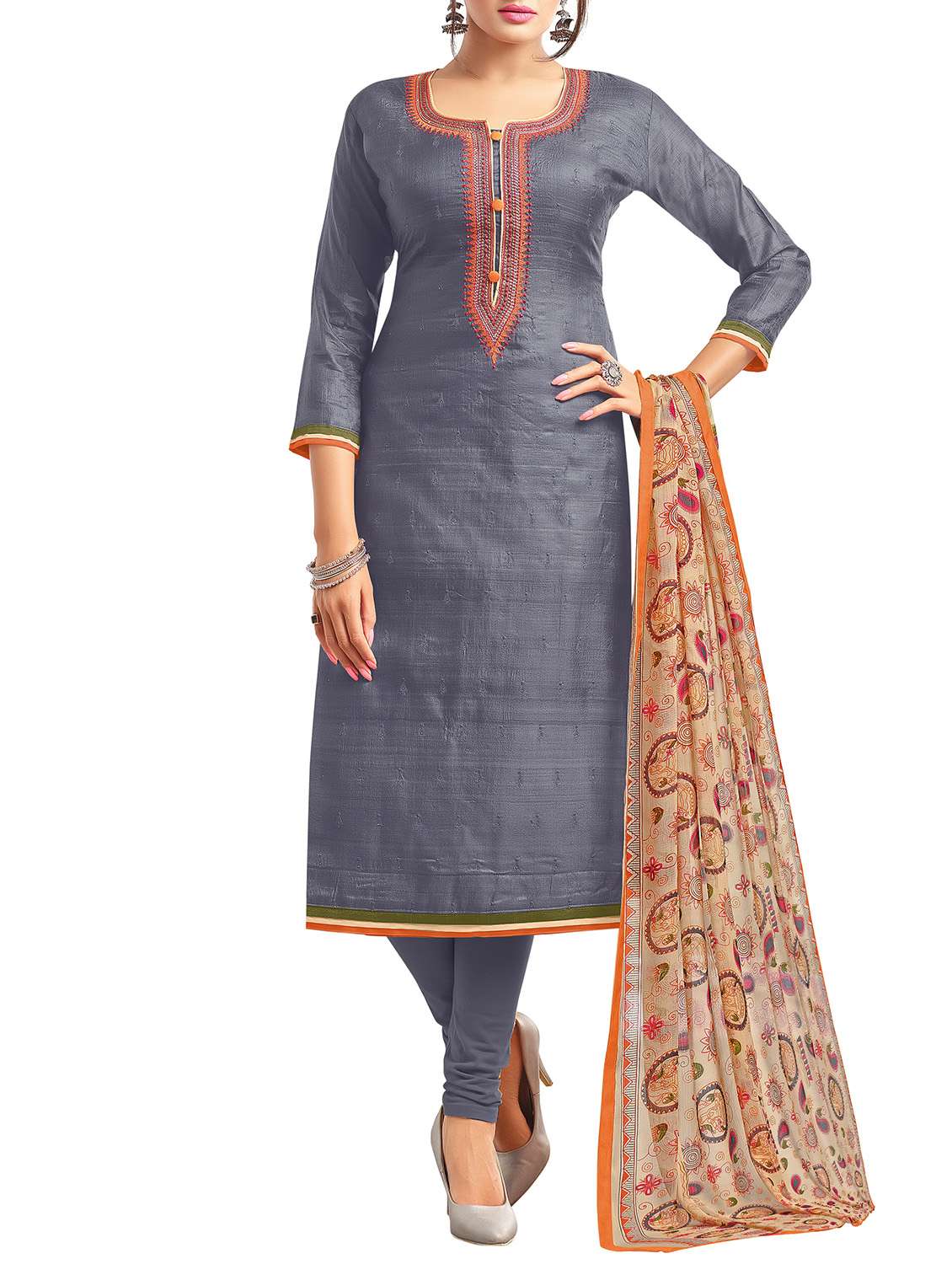 embroidered unstitched churidaar suit