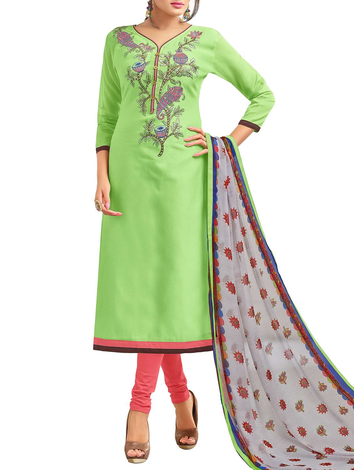 embroidered unstitched churidaar suit