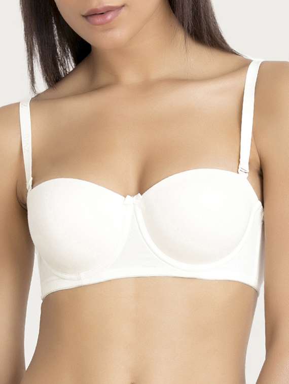 white solid cotton balconette bra