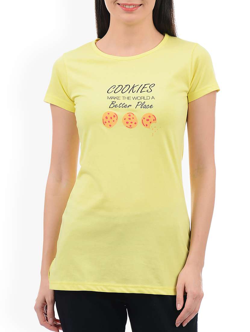 yellow slogan printed tee