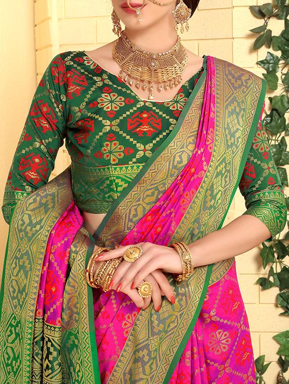 pink patola silk saree with blouse - 15227217 - Standard Image - 2