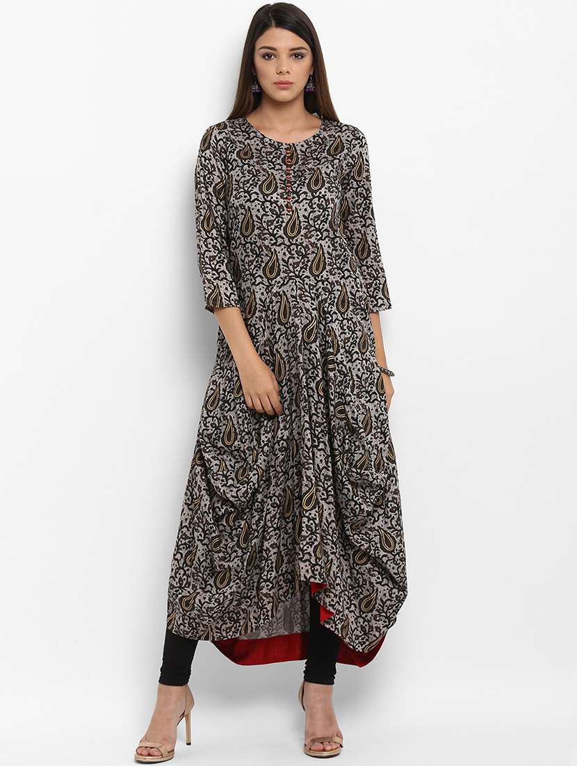 black rayon asymmetric kurta