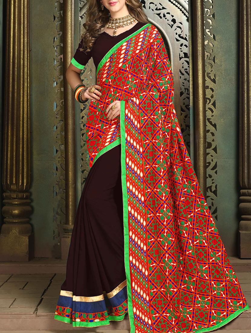 women's bordered red colored saree with blouse - 15227459 -  Zoom Image - 0