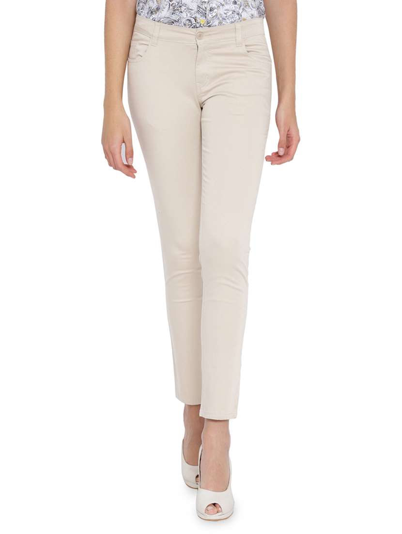 off white solid cotton trouser