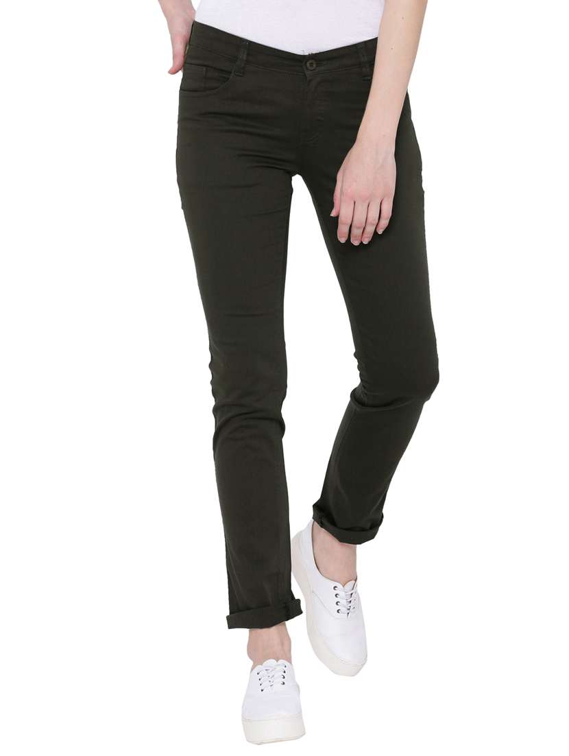 green solid cotton  trouser