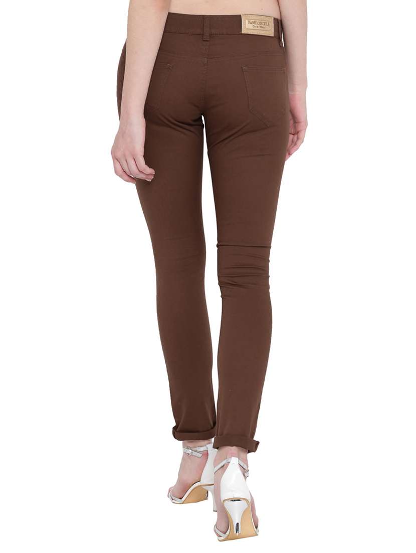 brown solid cotton  trouser - 15228068 -  Standard Image - 2