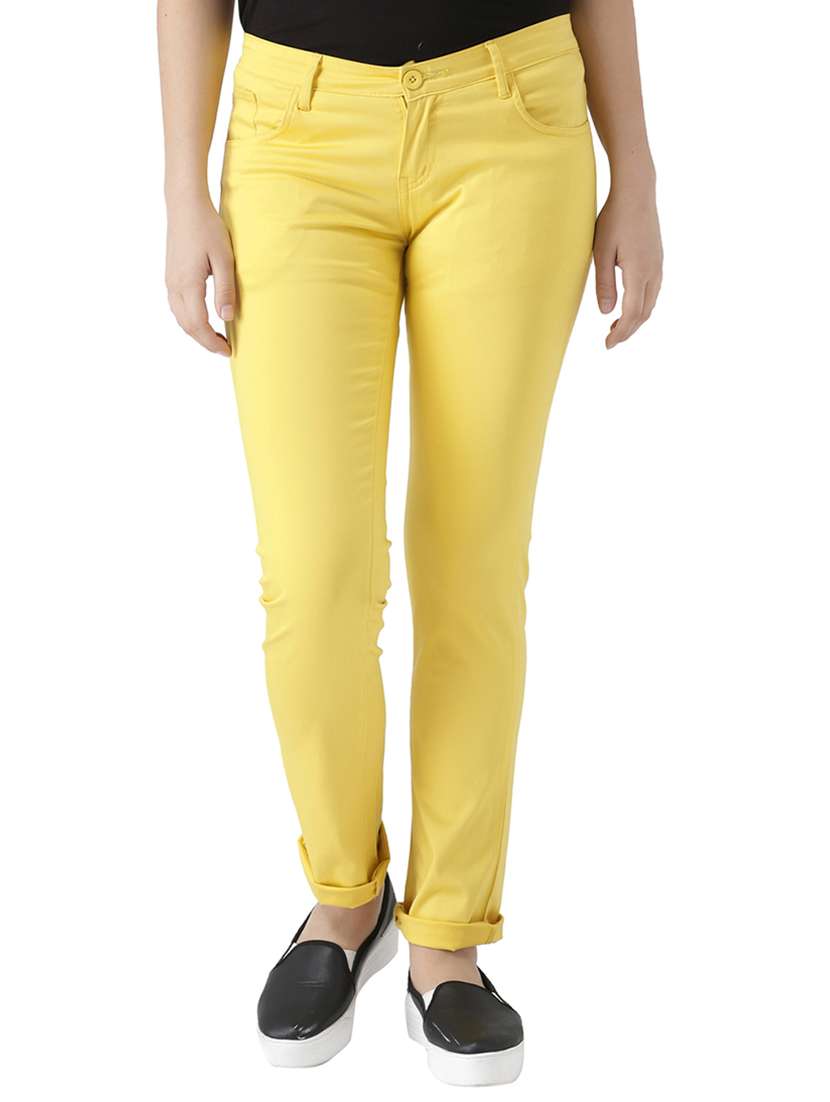 yellow solid cotton trouser
