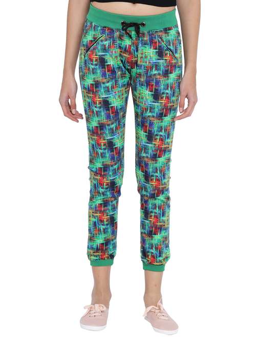 green printed cotton track pant - 15228110 - Standard Image - 0