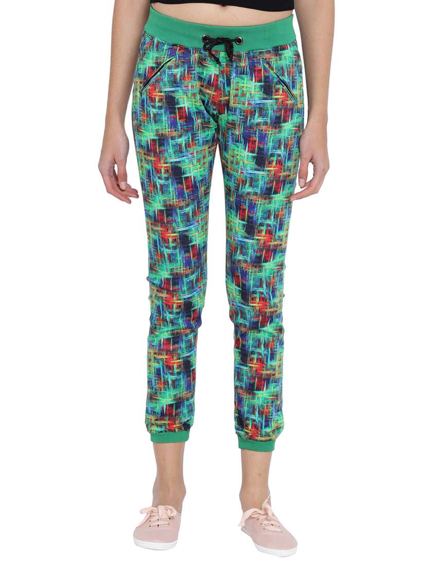 green printed cotton track pant - 15228110 - Zoom Image - 0