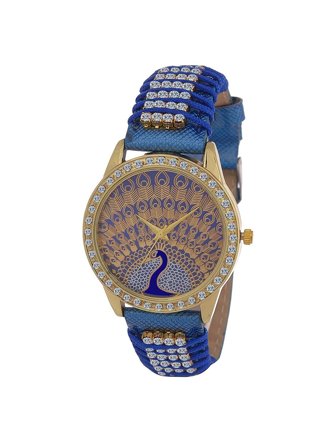 jay creation blue peacock leather belt women's analog watch