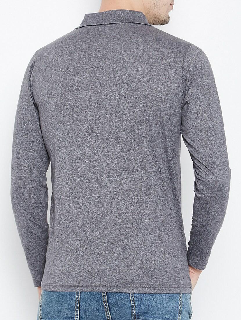 men grey regular fit plain polo t-shirt - 15230741 - Standard Image - 2