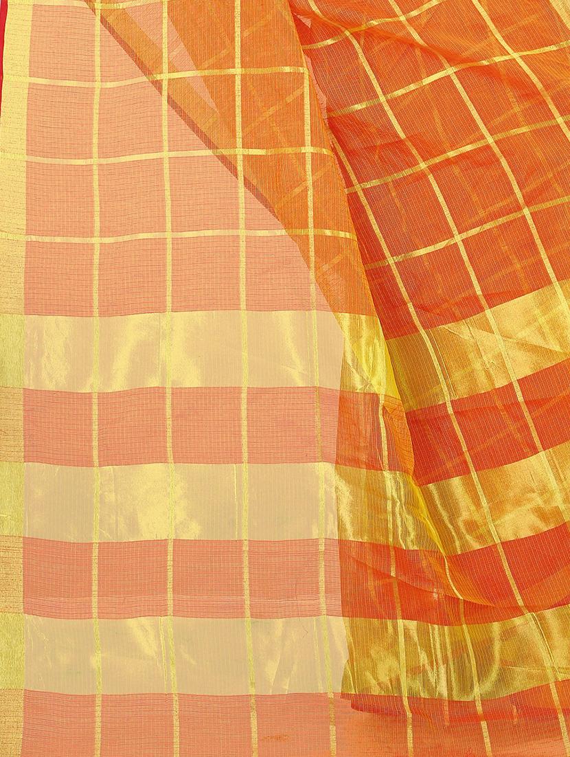 orange cotton woven saree with blouse - 15231320 - Standard Image - 2