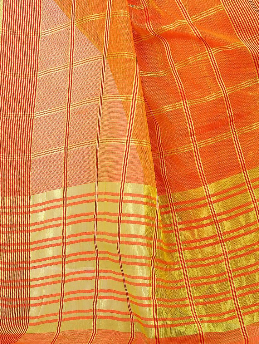 orange cotton woven saree with blouse - 15231330 - Standard Image - 2