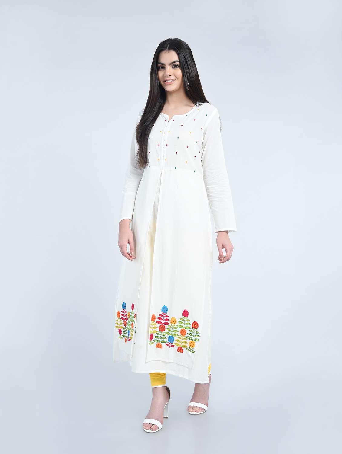 floral embroidered front pleated kurta