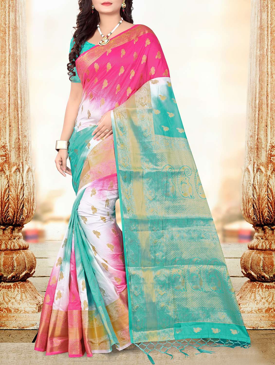 blue woven saree with blouse