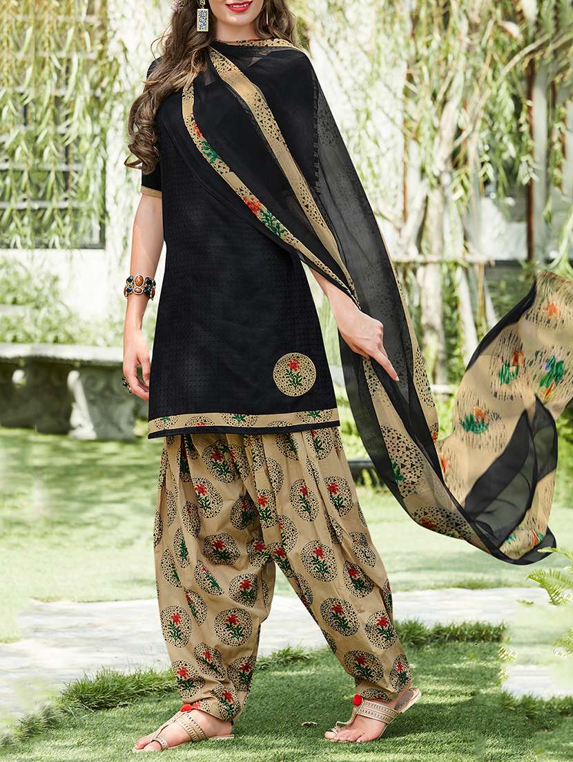black cotton blend unstitched patiyala suit