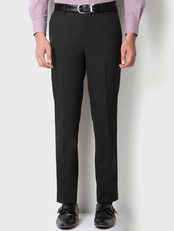 grey polyester blend flat front formal trouser