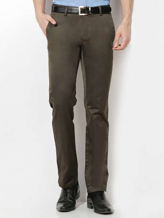 green cotton blend flat front formal trouser