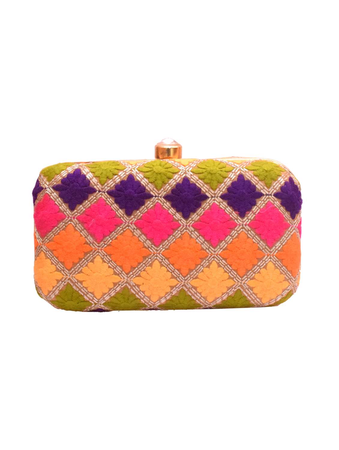 multi colored polyester box clutch