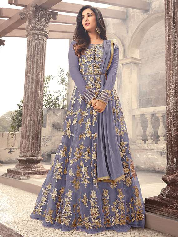 zari embroidered semi-stitched anarkali suit