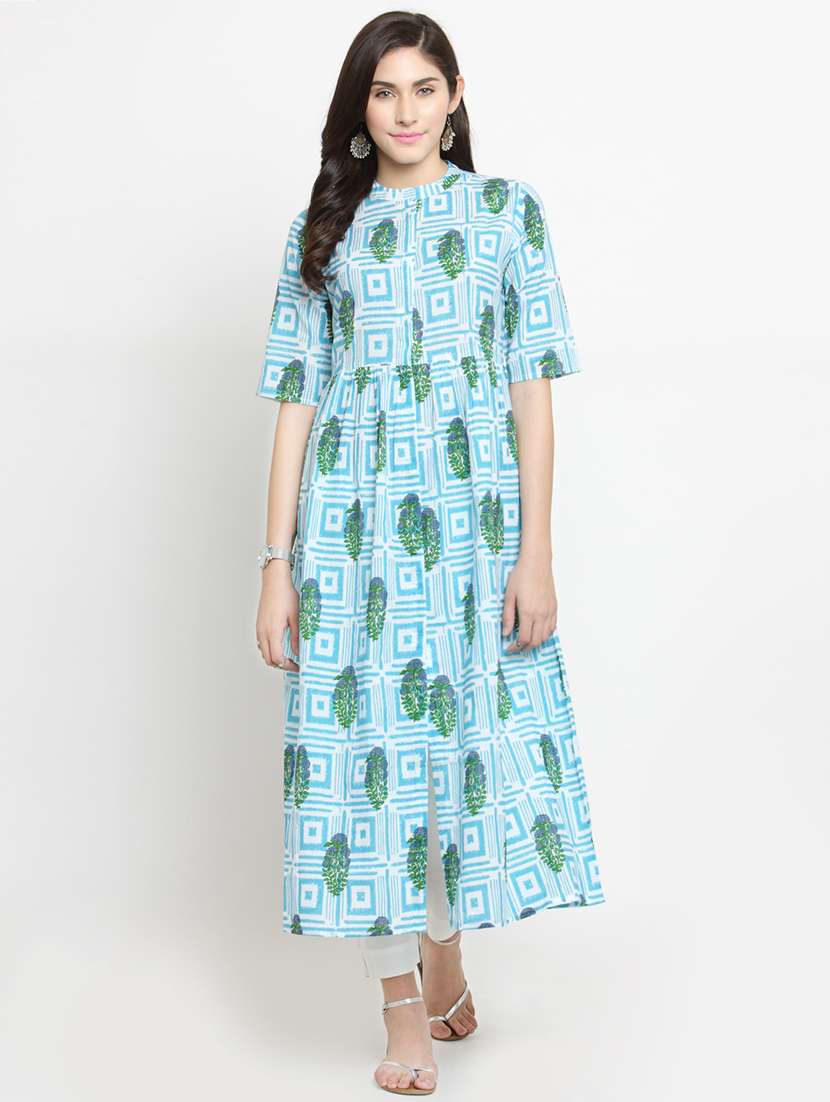 printed flared front slit kurta with pant
