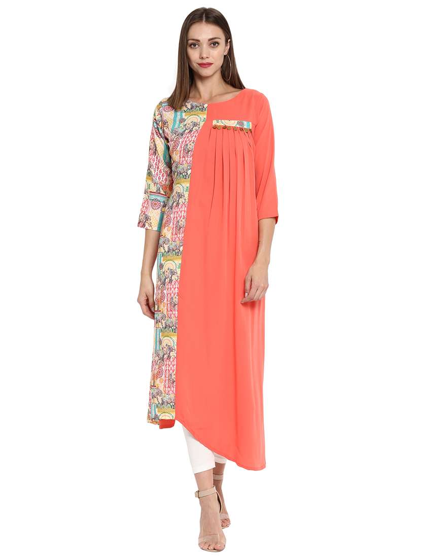 peach asymmetric kurta