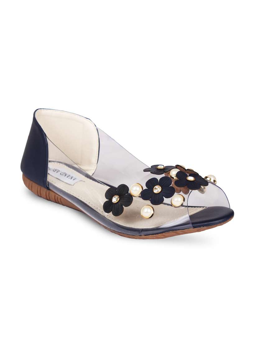 blue faux leather slip on sandals