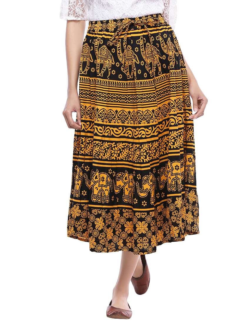 yellow cotton flared skirt
