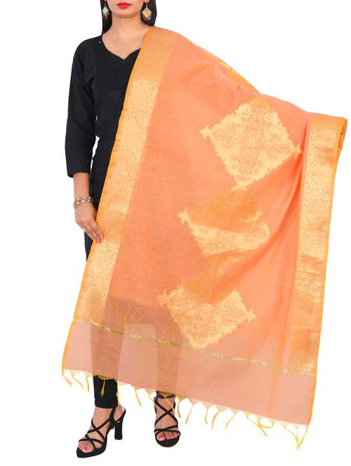 peach chanderi dupatta - 15251070 -  Standard Image - 0