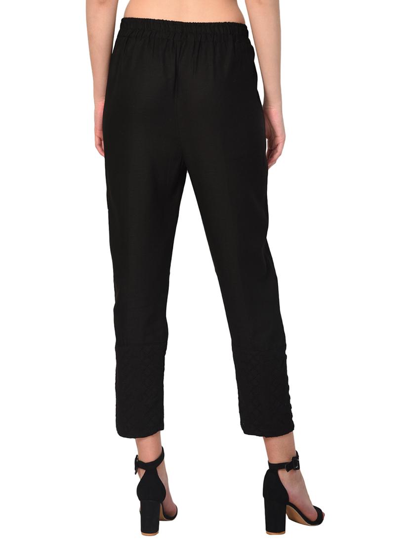 black solid cotton peg trouser - 15254129 - Standard Image - 2