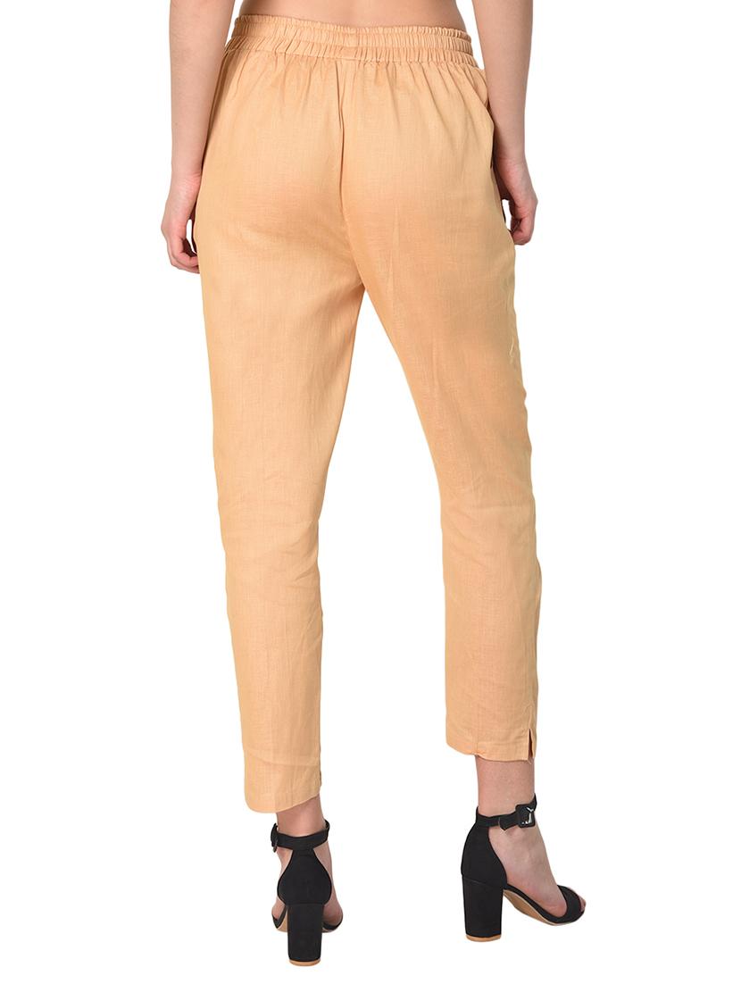 beige solid cotton flat front trouser - 15254133 - Standard Image - 2